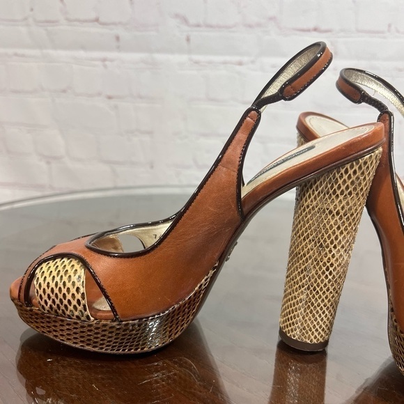 DOLCE & GABBANA python & cow leather platform peeptoe slingback sandals EUC 7 - Picture 10 of 10